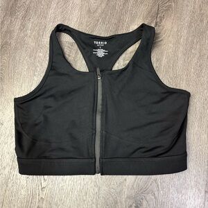 Torrid Active 1 Sports Bra Black Front Zip Wireless RacerBack Size 1X No Padding